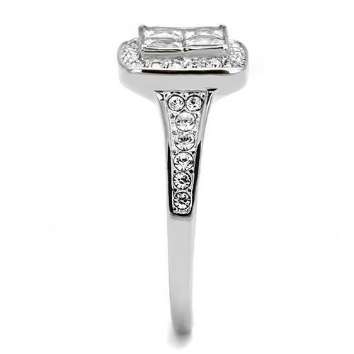 TK3137 - High polished (no plating) Stainless Steel Ring with AAA Grade CZ in Clear