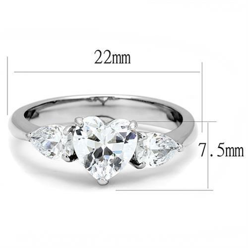 TK3138 - High polished (no plating) Stainless Steel Ring with AAA Grade CZ in Clear