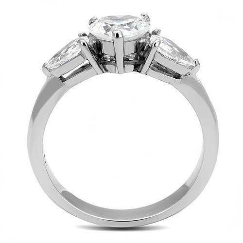 TK3138 - High polished (no plating) Stainless Steel Ring with AAA Grade CZ in Clear