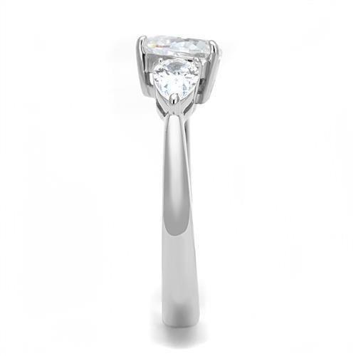 TK3138 - High polished (no plating) Stainless Steel Ring with AAA Grade CZ in Clear
