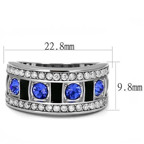 TK3141 - High polished (no plating) Stainless Steel Ring with Top Grade Crystal in Sapphire