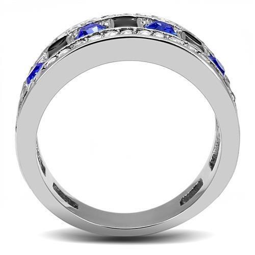 TK3141 - High polished (no plating) Stainless Steel Ring with Top Grade Crystal in Sapphire