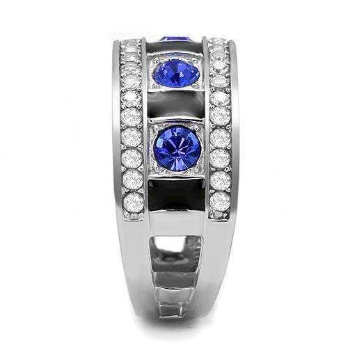 TK3141 - High polished (no plating) Stainless Steel Ring with Top Grade Crystal in Sapphire