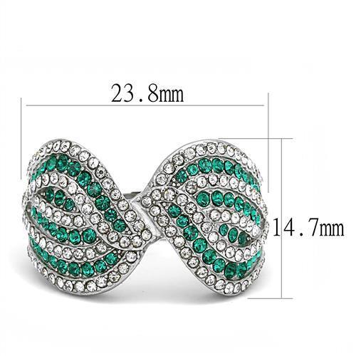 TK3142 - High polished (no plating) Stainless Steel Ring with Top Grade Crystal in Emerald