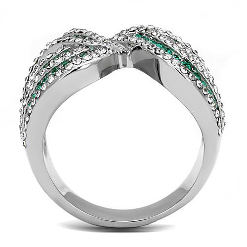 TK3142 - High polished (no plating) Stainless Steel Ring with Top Grade Crystal in Emerald
