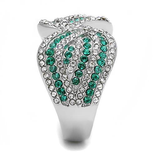 TK3142 - High polished (no plating) Stainless Steel Ring with Top Grade Crystal in Emerald