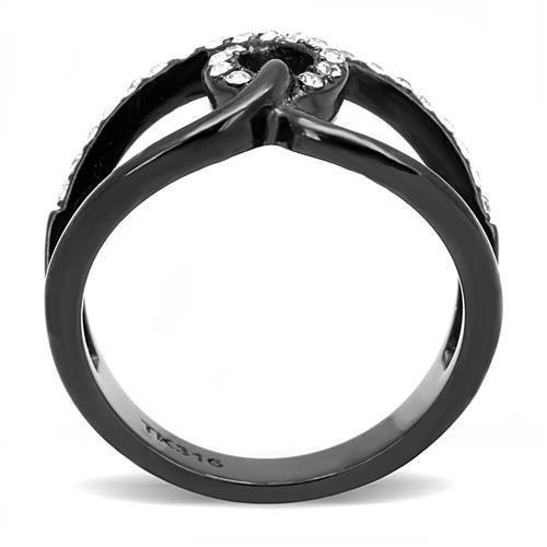TK3166 - IP Black(Ion Plating) Stainless Steel Ring with Top Grade Crystal in Clear
