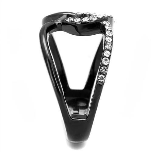 TK3166 - IP Black(Ion Plating) Stainless Steel Ring with Top Grade Crystal in Clear