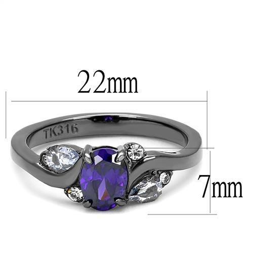 TK3169 - IP Light Black (IP Gun) Stainless Steel Ring with AAA Grade CZ in Tanzanite