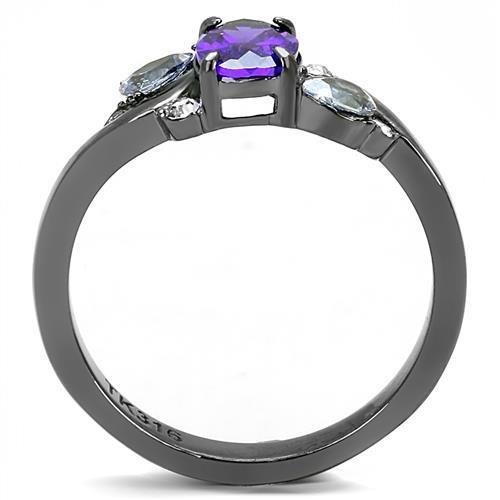 TK3169 - IP Light Black (IP Gun) Stainless Steel Ring with AAA Grade CZ in Tanzanite