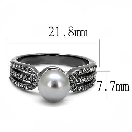 TK3170 - IP Light Black (IP Gun) Stainless Steel Ring with Synthetic Pearl in Gray