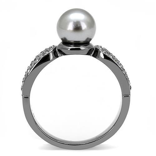 TK3170 - IP Light Black (IP Gun) Stainless Steel Ring with Synthetic Pearl in Gray