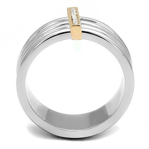 TK3176 - Two-Tone IP Rose Gold Stainless Steel Ring with Top Grade Crystal in Clear