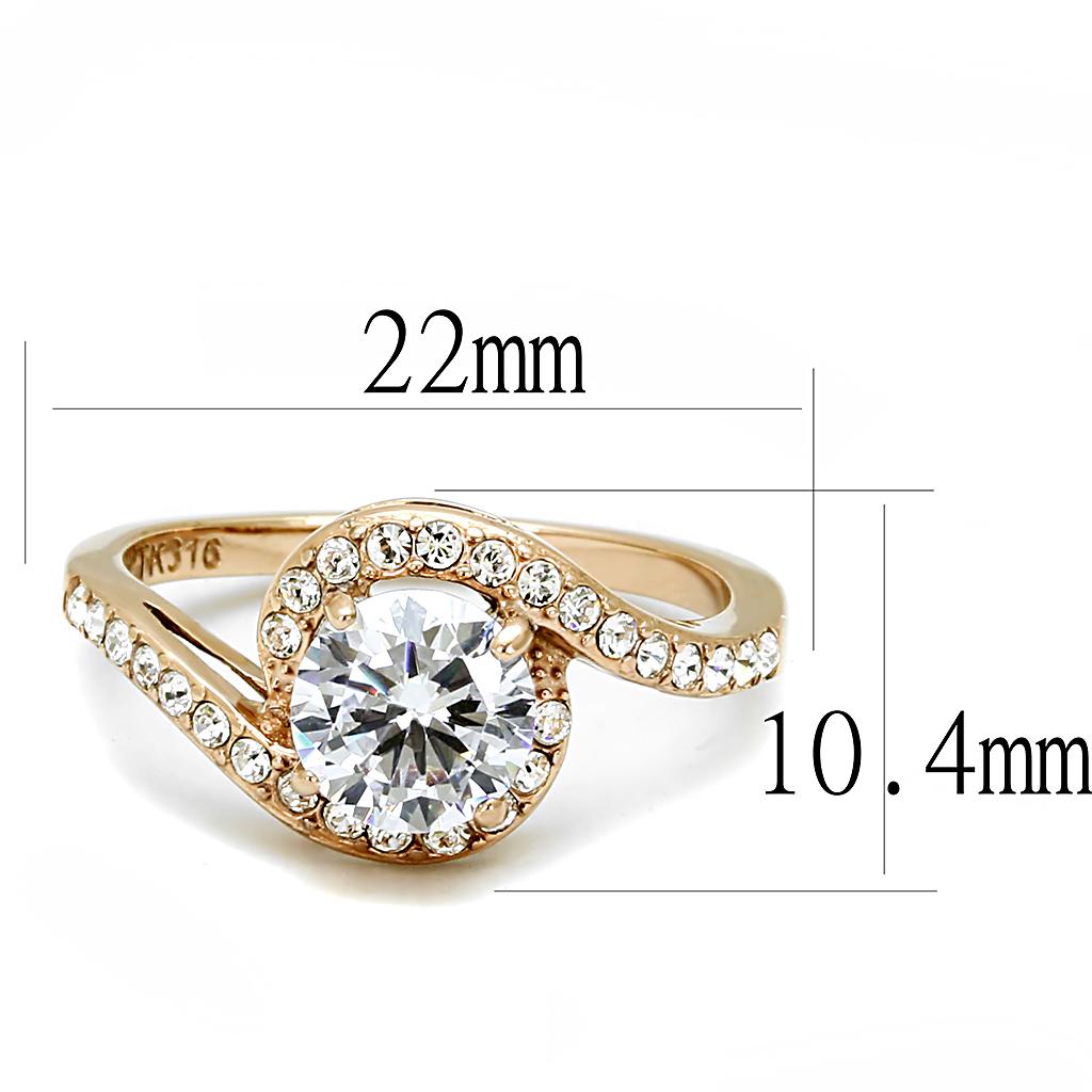 TK3178 - IP Rose Gold(Ion Plating) Stainless Steel Ring with AAA Grade CZ in Clear