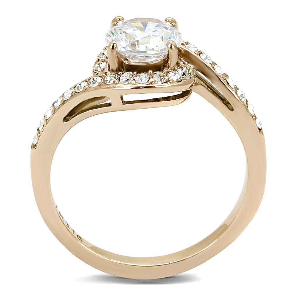 TK3178 - IP Rose Gold(Ion Plating) Stainless Steel Ring with AAA Grade CZ in Clear