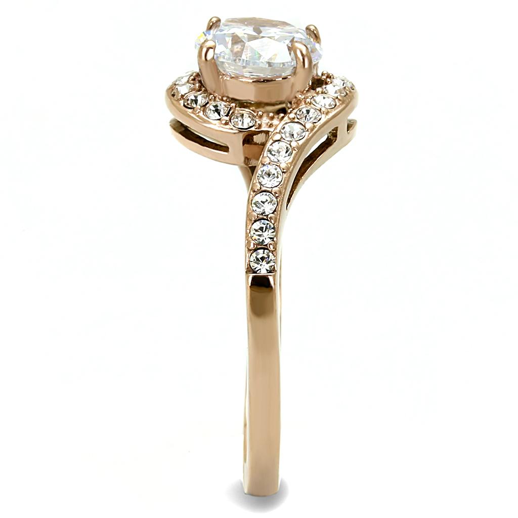 TK3178 - IP Rose Gold(Ion Plating) Stainless Steel Ring with AAA Grade CZ in Clear