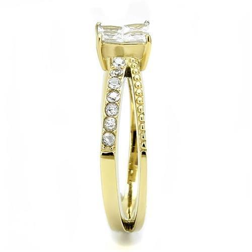 TK3181 - IP Gold(Ion Plating) Stainless Steel Ring with AAA Grade CZ in Clear