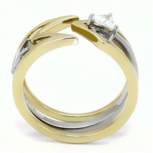 TK3183 - Two-Tone IP Gold (Ion Plating) Stainless Steel Ring with AAA Grade CZ in Clear
