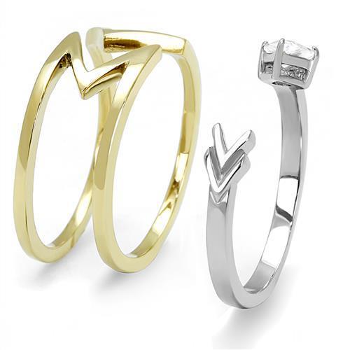 TK3183 - Two-Tone IP Gold (Ion Plating) Stainless Steel Ring with AAA Grade CZ in Clear