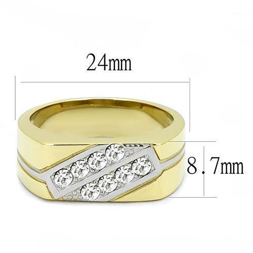 TK3186 - Two-Tone IP Gold (Ion Plating) Stainless Steel Ring with Top Grade Crystal in Clear