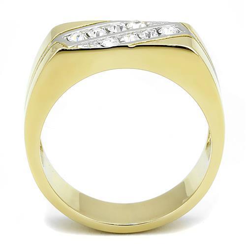 TK3186 - Two-Tone IP Gold (Ion Plating) Stainless Steel Ring with Top Grade Crystal in Clear