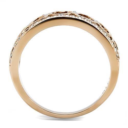 TK3194 - IP Rose Gold(Ion Plating) Stainless Steel Ring with Top Grade Crystal in Clear