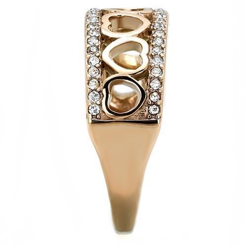 TK3194 - IP Rose Gold(Ion Plating) Stainless Steel Ring with Top Grade Crystal in Clear