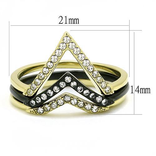 TK3202 - IP Gold+ IP Black (Ion Plating) Stainless Steel Ring with Top Grade Crystal in Clear