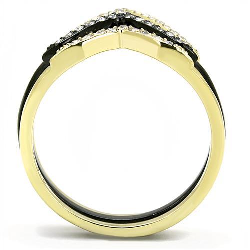 TK3202 - IP Gold+ IP Black (Ion Plating) Stainless Steel Ring with Top Grade Crystal in Clear