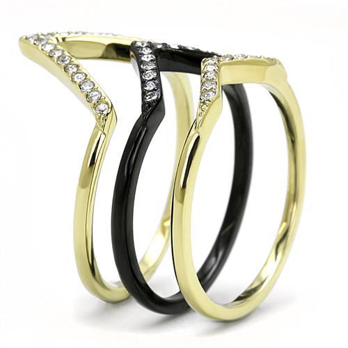 TK3202 - IP Gold+ IP Black (Ion Plating) Stainless Steel Ring with Top Grade Crystal in Clear