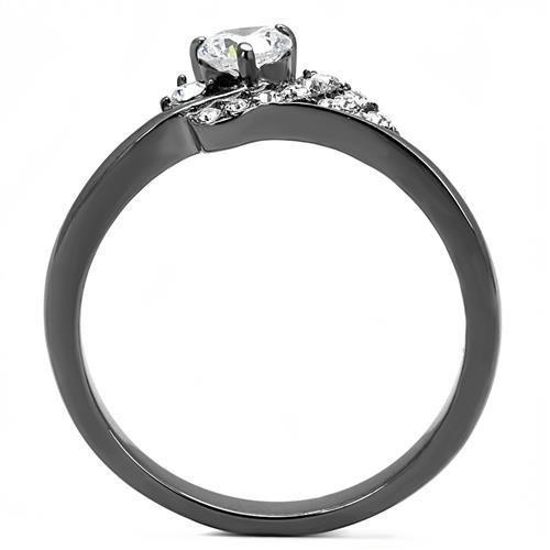 TK3203 - IP Light Black (IP Gun) Stainless Steel Ring with AAA Grade CZ in Clear