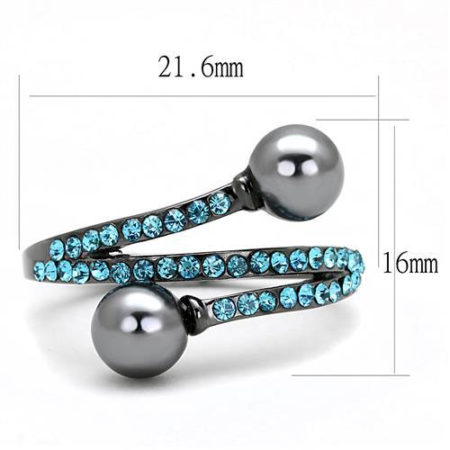 TK3204 - IP Light Black (IP Gun) Stainless Steel Ring with Synthetic Pearl in Gray