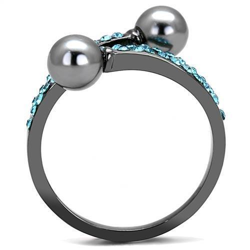 TK3204 - IP Light Black (IP Gun) Stainless Steel Ring with Synthetic Pearl in Gray