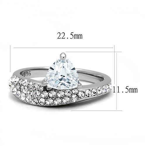 TK3207 - High polished (no plating) Stainless Steel Ring with AAA Grade CZ in Clear