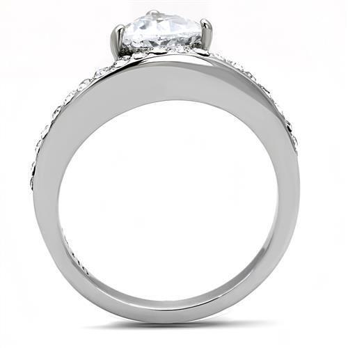 TK3207 - High polished (no plating) Stainless Steel Ring with AAA Grade CZ in Clear