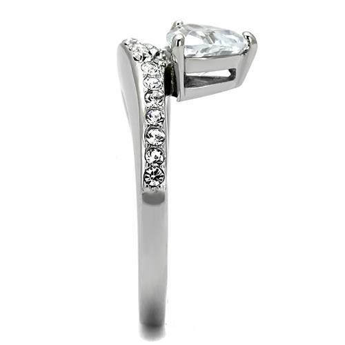 TK3207 - High polished (no plating) Stainless Steel Ring with AAA Grade CZ in Clear