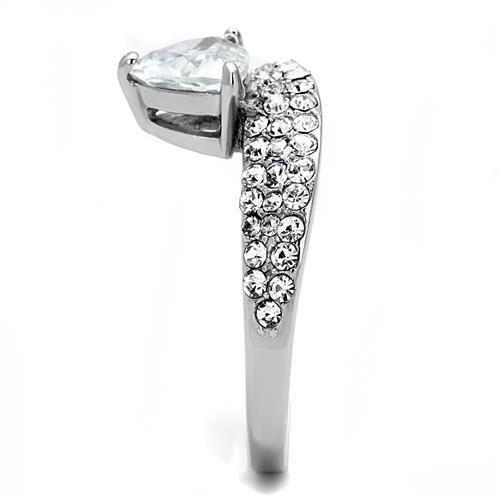 TK3207 - High polished (no plating) Stainless Steel Ring with AAA Grade CZ in Clear