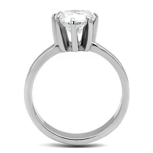 TK3208 - High polished (no plating) Stainless Steel Ring with AAA Grade CZ in Clear
