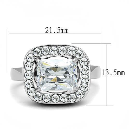 TK3209 - High polished (no plating) Stainless Steel Ring with AAA Grade CZ in Clear