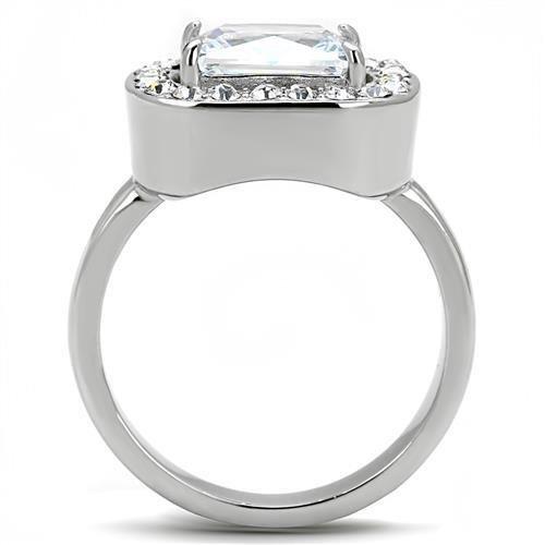 TK3209 - High polished (no plating) Stainless Steel Ring with AAA Grade CZ in Clear