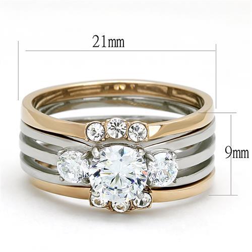 TK3212 - Two-Tone IP Rose Gold Stainless Steel Ring with AAA Grade CZ in Clear