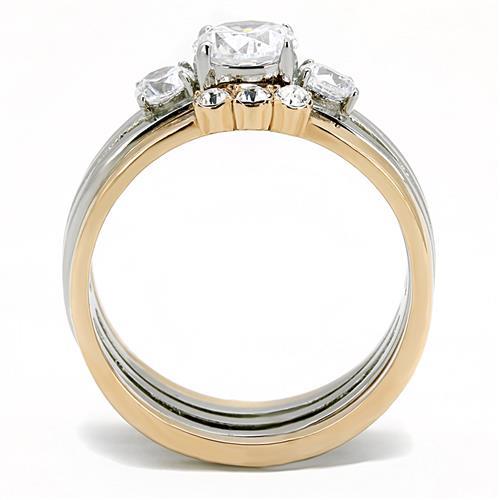 TK3212 - Two-Tone IP Rose Gold Stainless Steel Ring with AAA Grade CZ in Clear