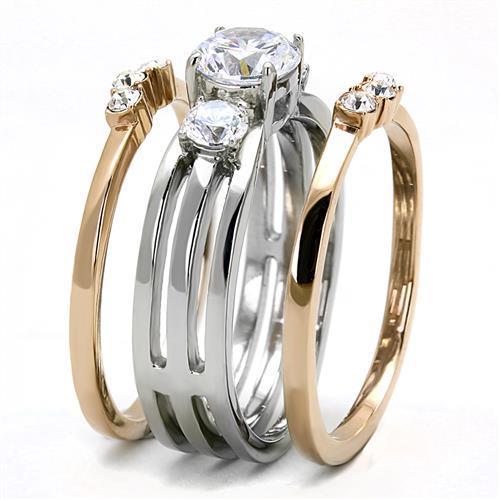 TK3212 - Two-Tone IP Rose Gold Stainless Steel Ring with AAA Grade CZ in Clear