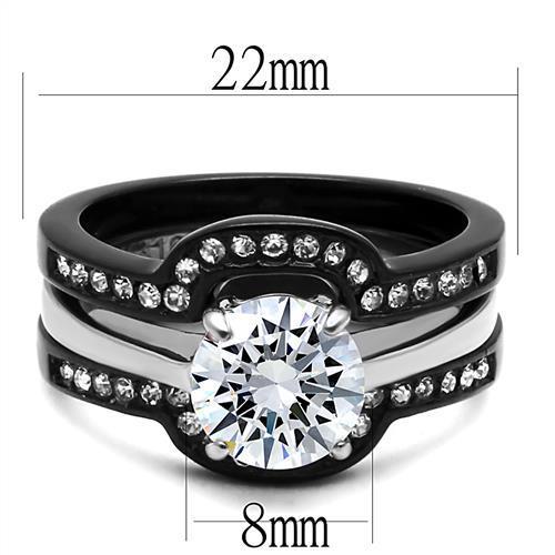 TK3214 - Two-Tone IP Black (Ion Plating) Stainless Steel Ring with AAA Grade CZ in Clear