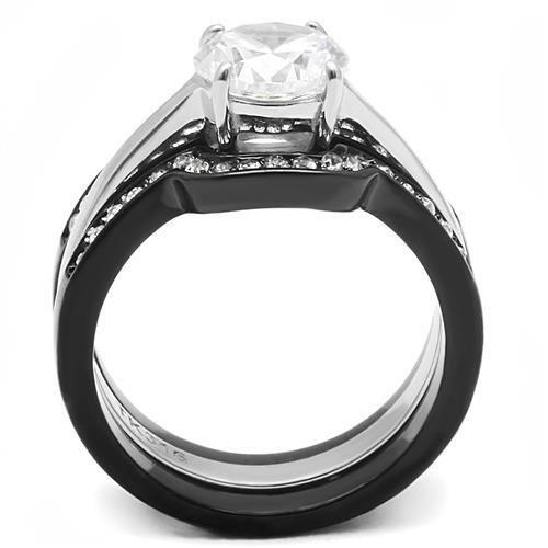 TK3214 - Two-Tone IP Black (Ion Plating) Stainless Steel Ring with AAA Grade CZ in Clear
