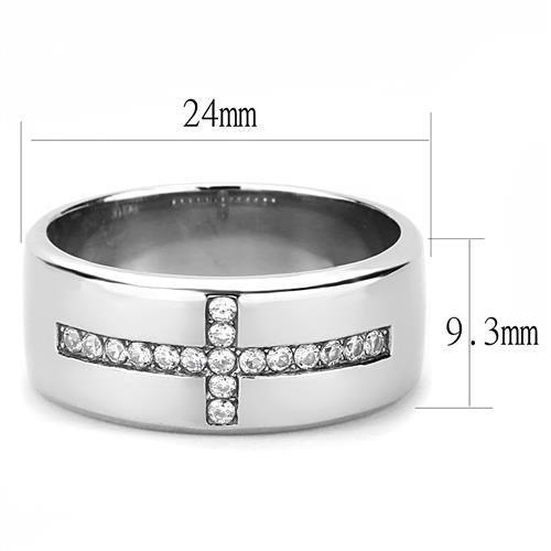 TK3225 - High polished (no plating) Stainless Steel Ring with AAA Grade CZ in Clear