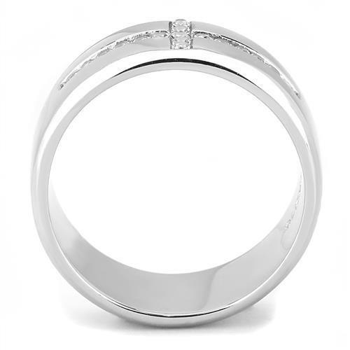 TK3225 - High polished (no plating) Stainless Steel Ring with AAA Grade CZ in Clear