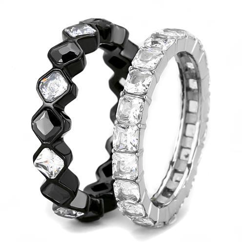 TK3231 - Two-Tone IP Black (Ion Plating) Stainless Steel Ring with AAA Grade CZ in Black Diamond