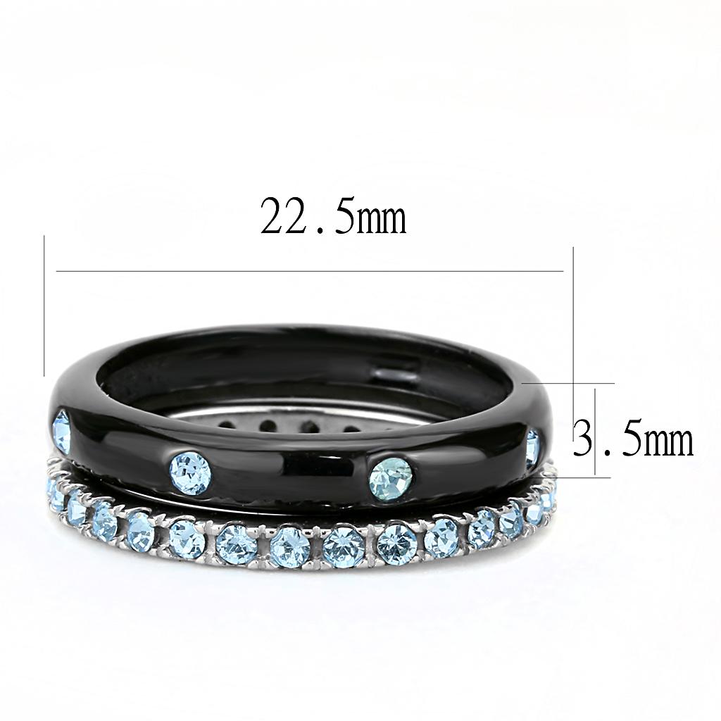 TK3233 - Two-Tone IP Black (Ion Plating) Stainless Steel Ring with Top Grade Crystal in Sea Blue