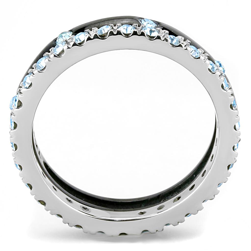 TK3233 - Two-Tone IP Black (Ion Plating) Stainless Steel Ring with Top Grade Crystal in Sea Blue